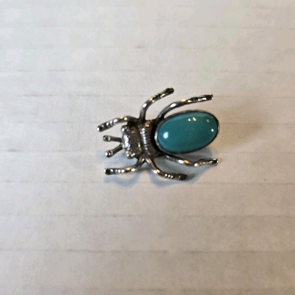Marvelous Vintage Native American Navajo Turquoise Sterling Silver Spider Pin